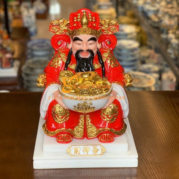 Tượng ông thần tài đá đỏ gấm C01
