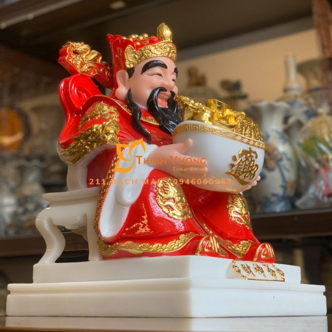 Tượng ông thần tài đá đỏ gấm C01.1