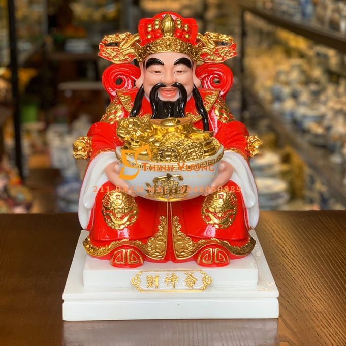 Tượng ông thần tài đá đỏ gấm C01.2