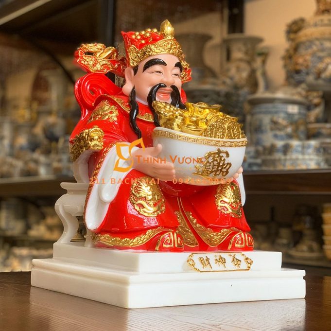 Tượng ông thần tài đá đỏ gấm C01.3