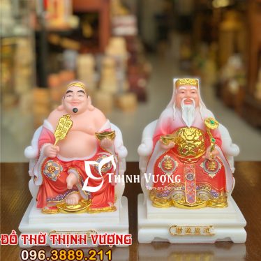 Tượng Thần Tài Thổ Địa bằng đá thạch anh đỏ viền vàng