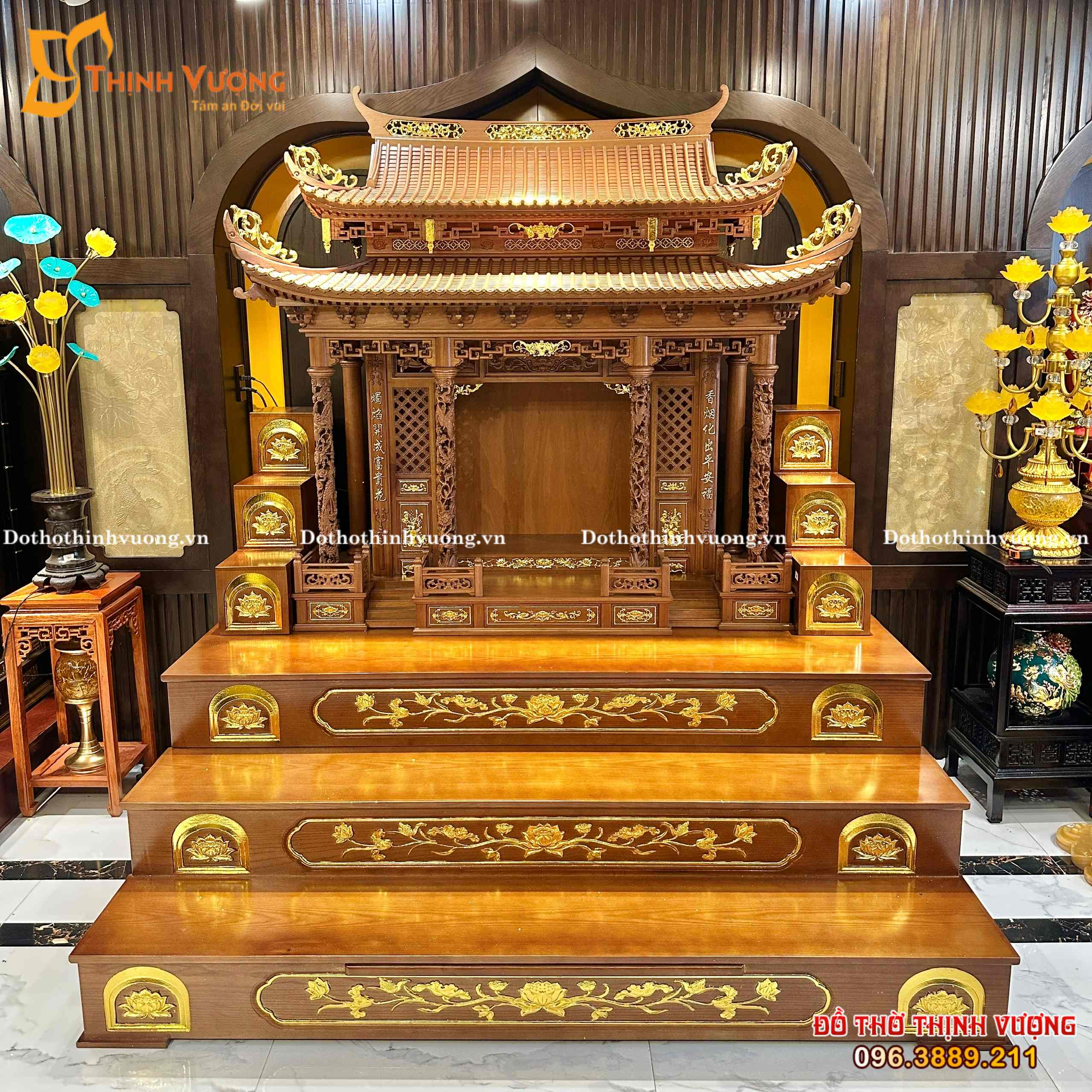 Bộ Ban Thờ Thần Tài Mái Đình Bách Xanh Màu Hương