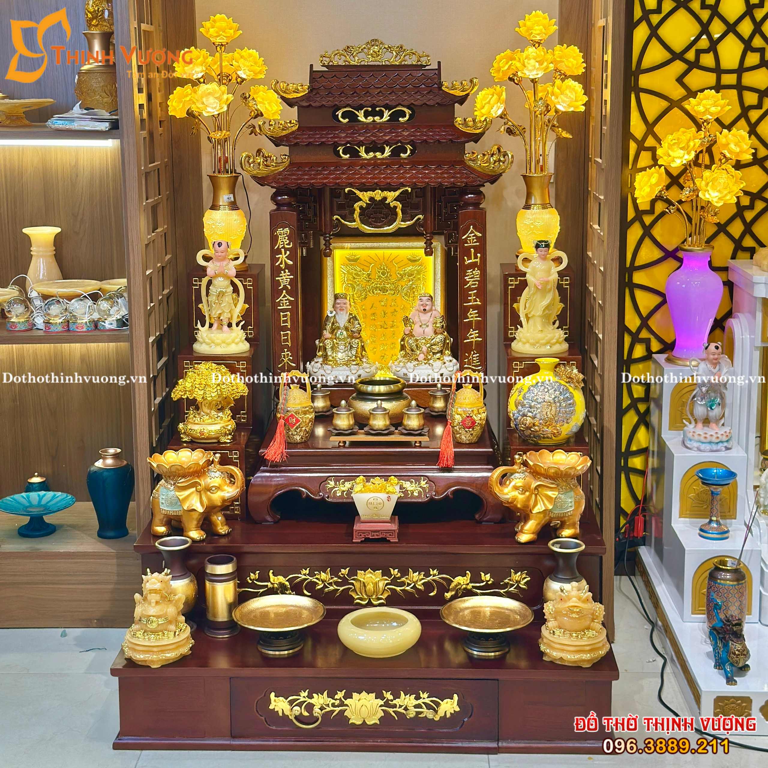 Bộ Ban Thờ Thần Tài Hương JiShan Set Đồng Dát Vàng