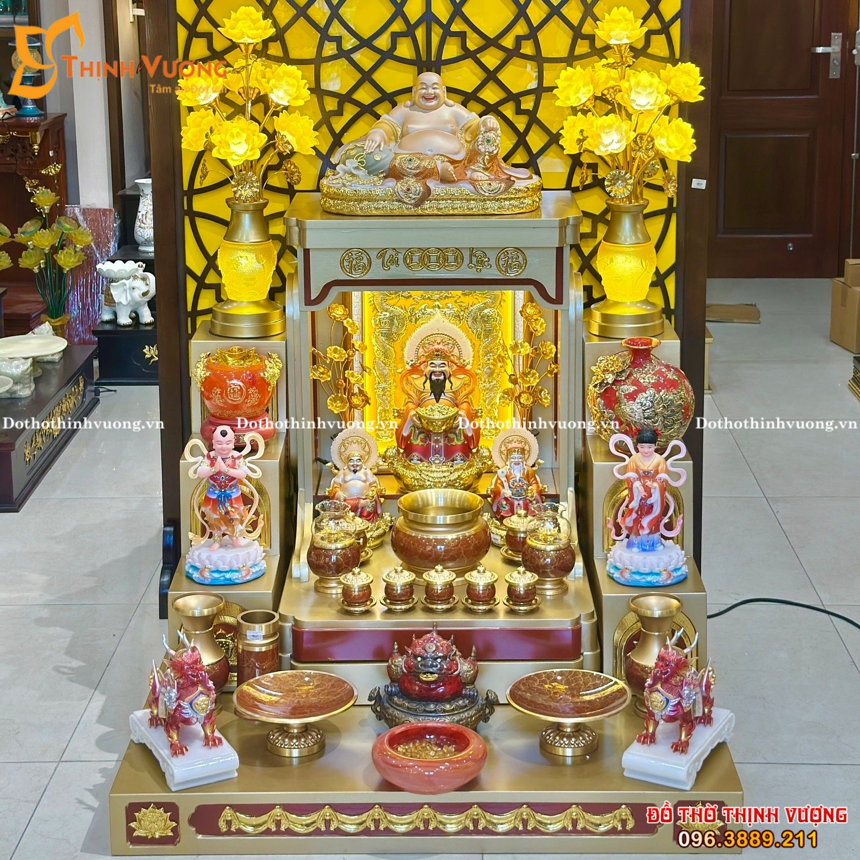 Bộ Ban Thần Tài HDSG Vàng Gold + Bộ Thờ Đá Bọc Đồng Đỏ